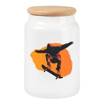 Skateboard lifestyle – Liberté et ride urbain - Boîte à biscuits avec couvercle en bois - blanc - Devant