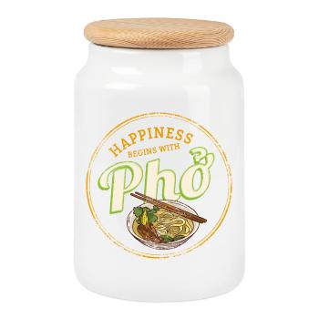 Pho Suppe Street Food Vintage Vietnam Souvenir - Keksdose mit Holzdeckel - Weiß - Vorne