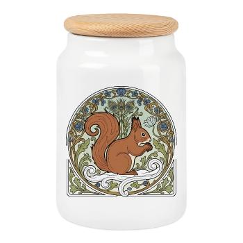 Squirrel in Art Nouveau ornament - Cookie Jar with Wooden Lid - white - Front