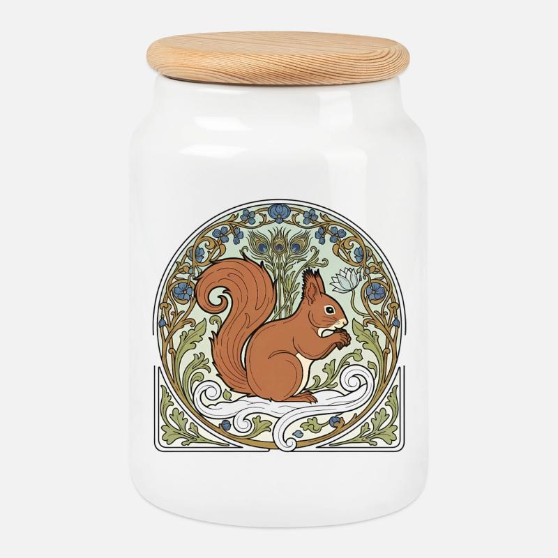 Eichhörnchen im Jugendstil-Ornament - Keksdose mit Holzdeckel - Weiß