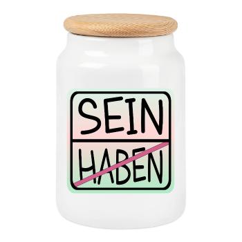 ACHTSAMKEIT HABEN SEIN - Keksdose mit Holzdeckel - Weiß - Vorne