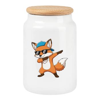Dessins animés Cool Dab Fox Sunglasses - Boîte à biscuits avec couvercle en bois - blanc - Devant