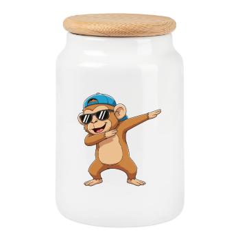 Cool Dabbing Monkey Sunglasses Cartoon Art - Cookie Jar with Wooden Lid - white - Front