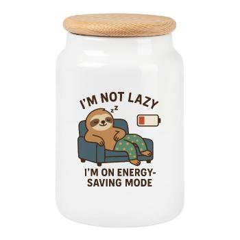 Lazy sloth in power saving mode - Cookie Jar with Wooden Lid - white - Front