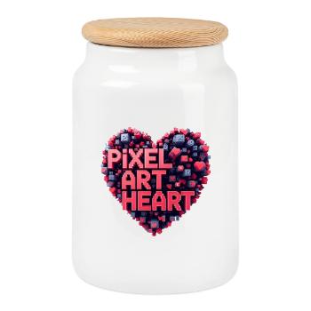 Pixel Art Heart Collage - Cookie Jar with Wooden Lid - white - Front