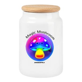Glowing Rainbow Mushroom Neon - Cookie Jar with Wooden Lid - white - Front