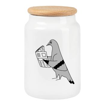 Pigeon Reading a Newspaper – Urban Minimal Illustr - Keksdose mit Holzdeckel - Weiß - Vorne