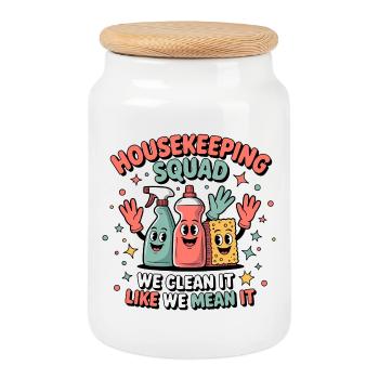 Funny Cleaning Design - Cookie Jar with Wooden Lid - white - Front