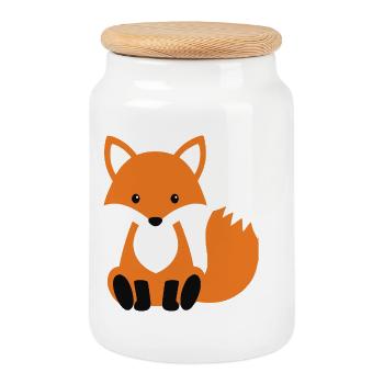 Cute sitting fox minimalist style - Cookie Jar with Wooden Lid - white - Front