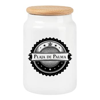 Plaja de Palma - schwarze Version - Keksdose mit Holzdeckel - Weiß - Vorne