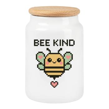 Enfant Abeille - Abeille Pixel avec des Cœurs - Boîte à biscuits avec couvercle en bois - blanc - Devant