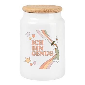 Ich bin Genug – Pastell Regenbogen Held - Keksdose mit Holzdeckel - Weiß - Vorne