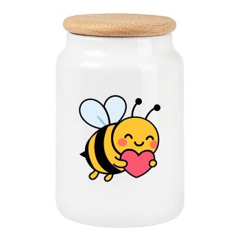 Joyeuse abeille avec le cœur - Boîte à biscuits avec couvercle en bois - blanc - Devant
