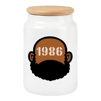 1986 Birthday POC MAN DAD - Cookie Jar with Wooden Lid - white - Front