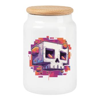 Pixel Skull – Motif numérique de manga d’anime - Boîte à biscuits avec couvercle en bois - blanc - Devant