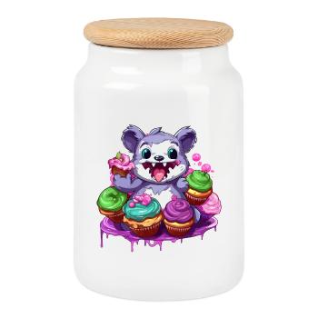 Candy Monster Cupcake Parade - Cookie Jar with Wooden Lid - white - Front
