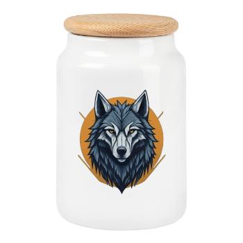 Loup mystique  - Boîte à biscuits avec couvercle en bois - blanc - Devant