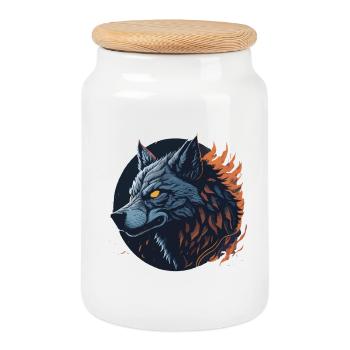 Night Wolf - Cookie Jar with Wooden Lid - white - Front