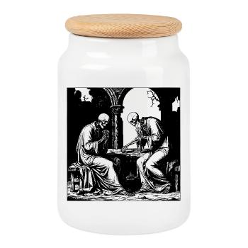 Skeletons play cards - Cookie Jar with Wooden Lid - white - Front