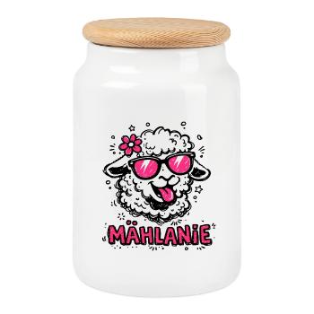 Mählanie Funny Sheep Named Gift - Cookie Jar with Wooden Lid - white - Front