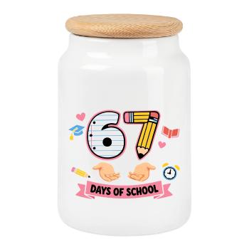 Bruh ich habe 67 Schultage überlebt - Keksdose mit Holzdeckel - Weiß - Vorne