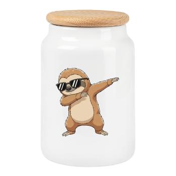 Cool Dabbing Sloth Sonnenbrillen-Cartoon-Kunst - Keksdose mit Holzdeckel - Weiß - Vorne