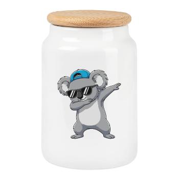 Cool Dabbing Koala Sunglasses Cartoon Art - Cookie Jar with Wooden Lid - white - Front