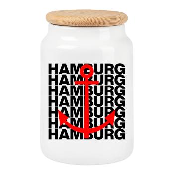 HAMBURG ANKER – HAFEN POWER! MOIN, HAFEENLIEBE - Keksdose mit Holzdeckel - Weiß - Vorne