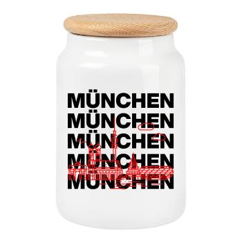 MÜNCHEN SKYLINE, MÜNCHENLIEBE ISARLOVE - Keksdose mit Holzdeckel - Weiß - Vorne