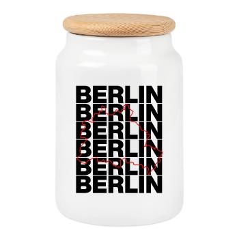 BERLIN UMRISS, DIT IS BERLIN - Boîte à biscuits avec couvercle en bois - blanc - Devant