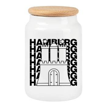 HAMBURG STADTTOR, HANSE SYMBOL HAMBURGLIEBE - Keksdose mit Holzdeckel - Weiß - Vorne