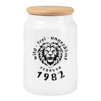 44e anniversaire Sauvage, libre, indompté depuis 02/1982 - Boîte à biscuits avec couvercle en bois - blanc - Devant