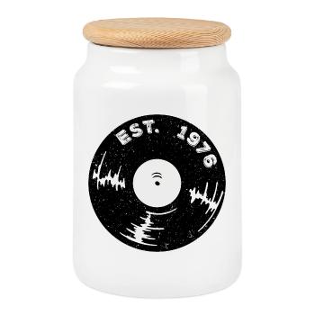 Est 1976 Vinyl  - Keksdose mit Holzdeckel - Weiß - Vorne