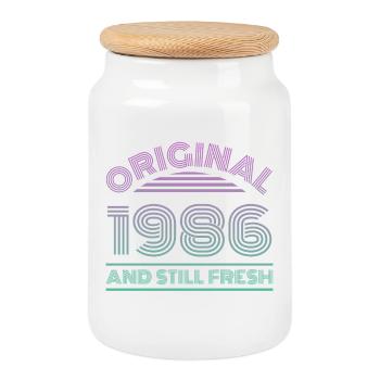 1986 Vintage - Keksdose mit Holzdeckel - Weiß - Vorne