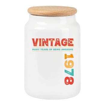 Vintage 1978 - Cookie Jar with Wooden Lid - white - Front