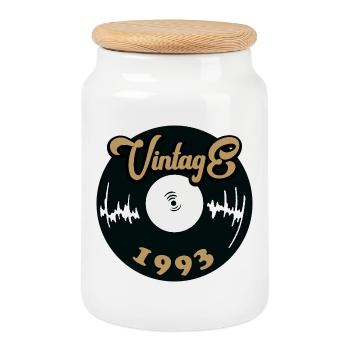 Vintage 1993 Vinyl-Design - Keksdose mit Holzdeckel - Weiß - Vorne