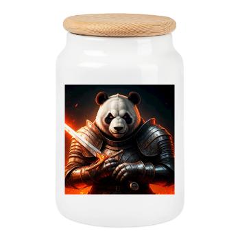 Panda warrior in fire armor - Cookie Jar with Wooden Lid - white - Front