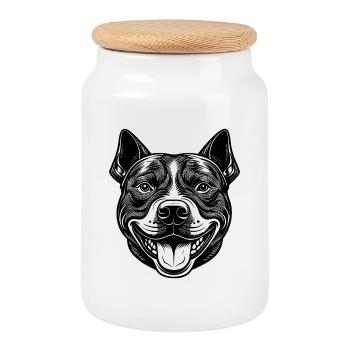 American pitbull head - Cookie Jar with Wooden Lid - white - Front
