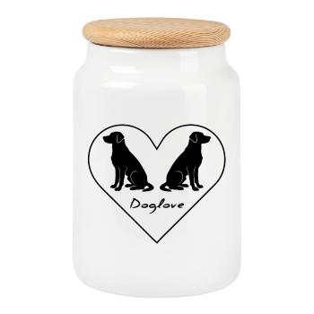 Amour du chien, logo du chien - Boîte à biscuits avec couvercle en bois - blanc - Devant