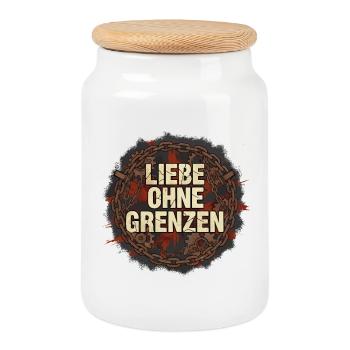 Liebe Ohne Grenzen Grunge Kette - Keksdose mit Holzdeckel - Weiß - Vorne