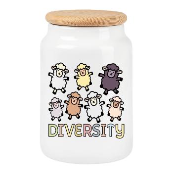 Diversity Sheep Inclusion - Cookie Jar with Wooden Lid - white - Front