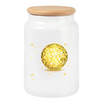 Goldenes Disco-Ball Glanz - Keksdose mit Holzdeckel - Weiß - Vorne