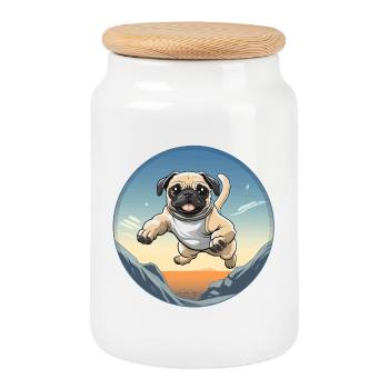 Saut de carlin par-dessus un paysage montagneux - Boîte à biscuits avec couvercle en bois - blanc - Devant