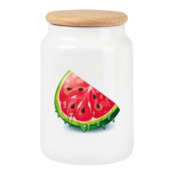 Watermelon Drop Slice - Cookie Jar with Wooden Lid - white - Front
