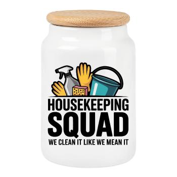 Funny Cleaning Design - Cookie Jar with Wooden Lid - white - Front