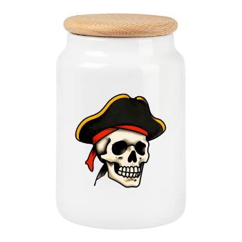 Crâne de pirate tatoué classique - Boîte à biscuits avec couvercle en bois - blanc - Devant