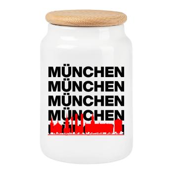 MÜNCHEN SKYLINE MUNICH ROTE STADT SERVUS - Keksdose mit Holzdeckel - Weiß - Vorne