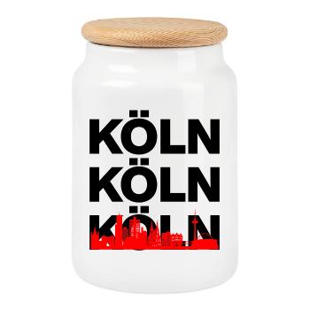 KÖLN SKYLINE – DOM POWER! - Keksdose mit Holzdeckel - Weiß - Vorne