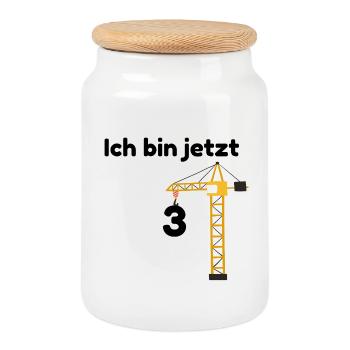 3rd Birthday Kids Shirt – Construction Crane Motif - Cookie Jar with Wooden Lid - white - Front