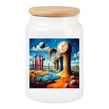 Melting Bells Surreel Landscape - Cookie Jar with Wooden Lid - white - Front